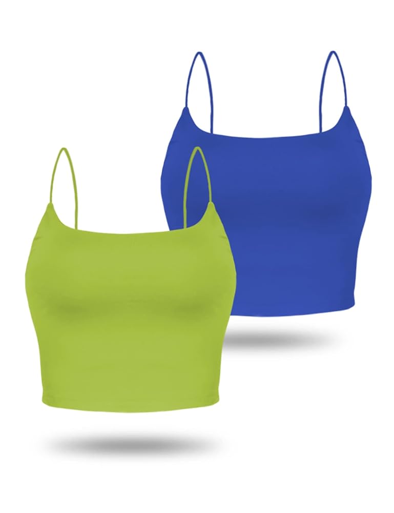 Amilia Women's Basic Solid Cami Spaghetti Double Layer Crop